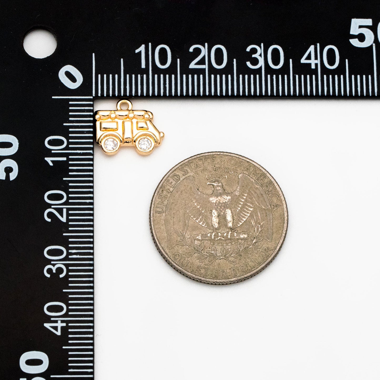4pcs CZ Pave Gold Car Charm 12x11mm, Real Gold plated Brass Cute Car Pendants (GB-713-A)