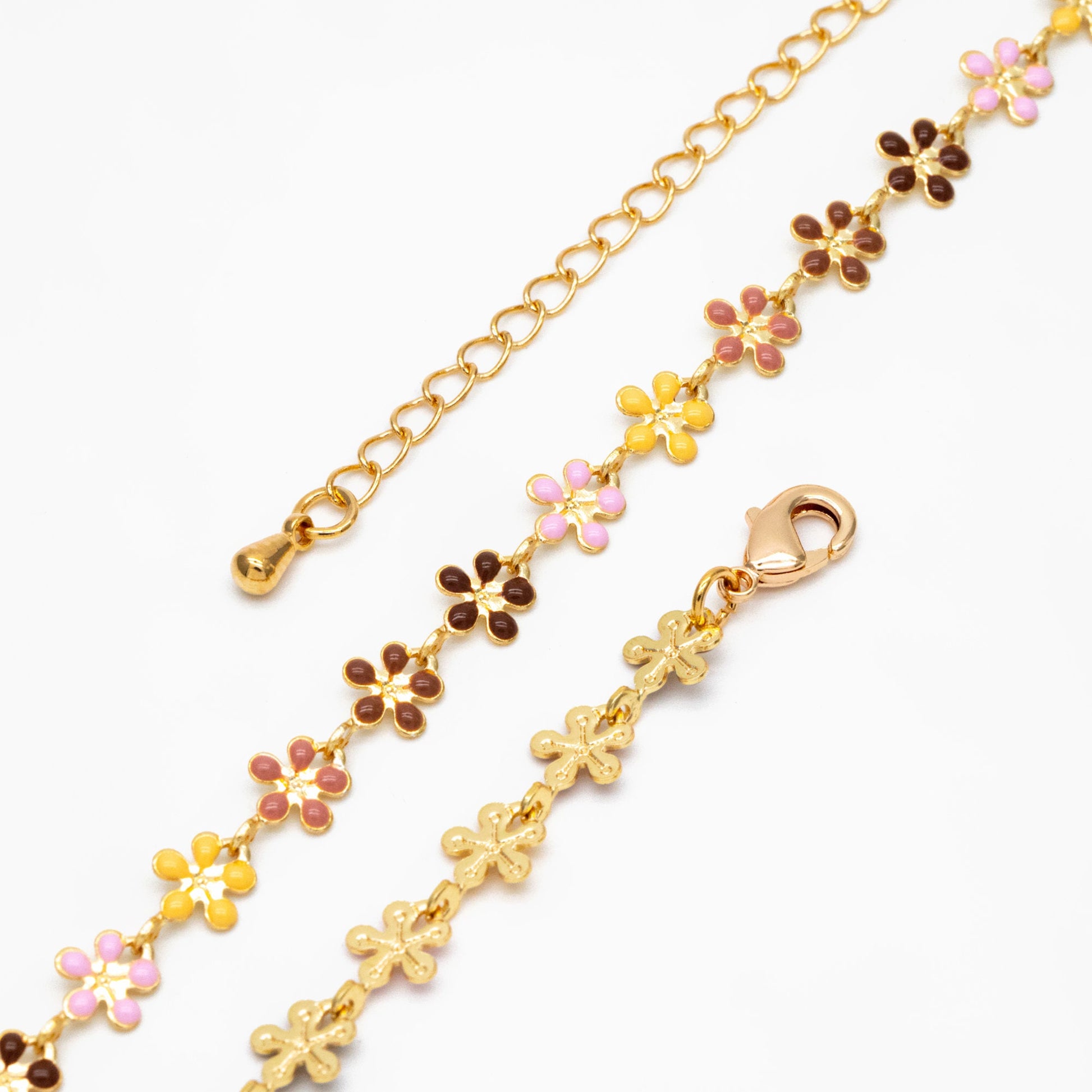Enamel Flower Chain, Finished Bracelet/ Anklet/ Necklace with Extender Chain, Rainbow Jewelry, Ready to Wear (#LK-581-G)