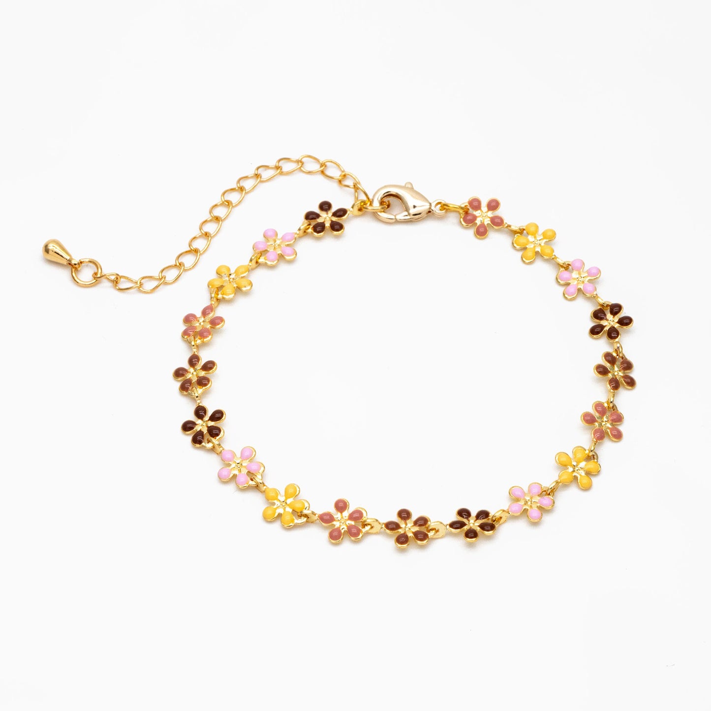 Enamel Flower Chain, Finished Bracelet/ Anklet/ Necklace with Extender Chain, Rainbow Jewelry, Ready to Wear (#LK-581-7)