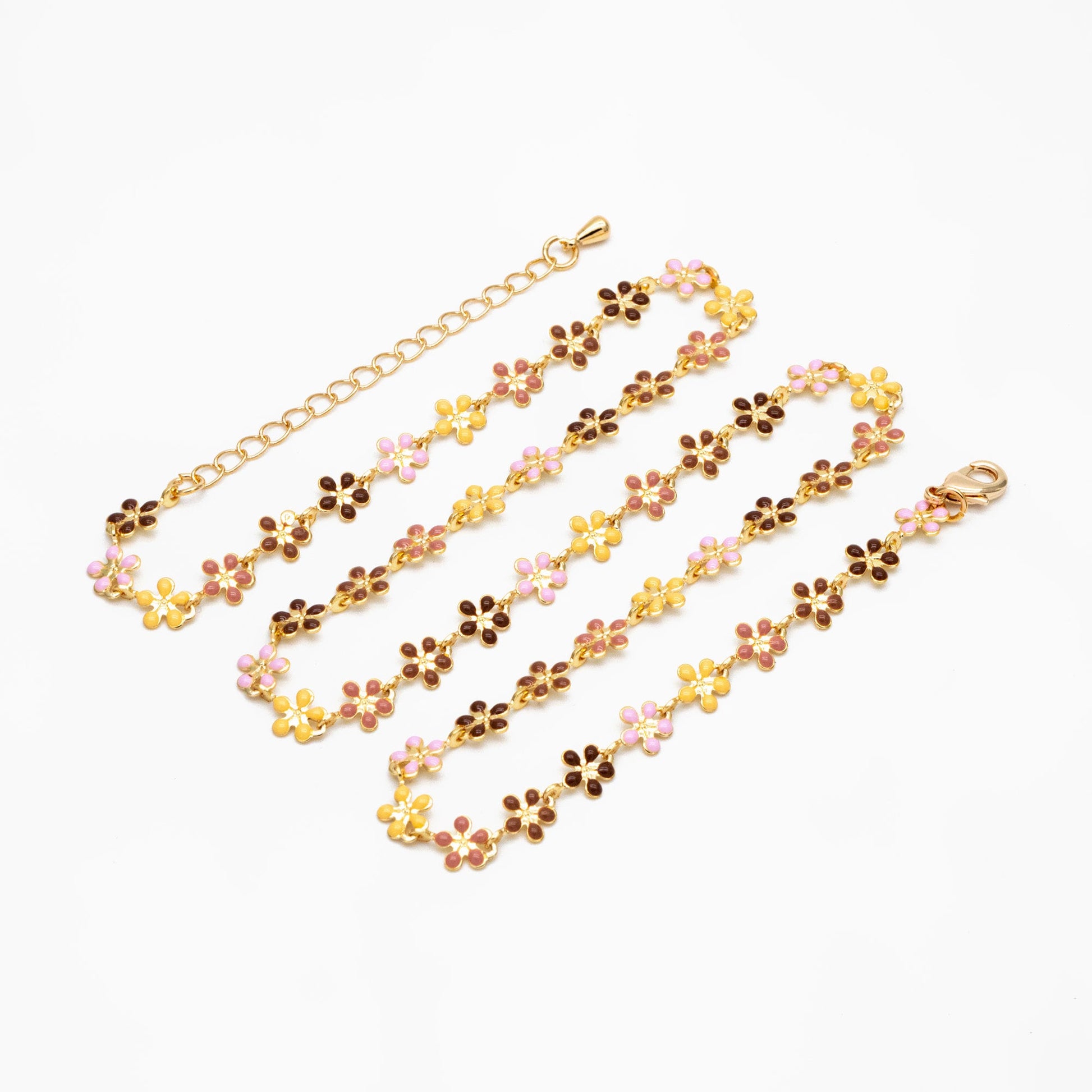 Enamel Flower Chain, Finished Bracelet/ Anklet/ Necklace with Extender Chain, Rainbow Jewelry, Ready to Wear (#LK-581-7)