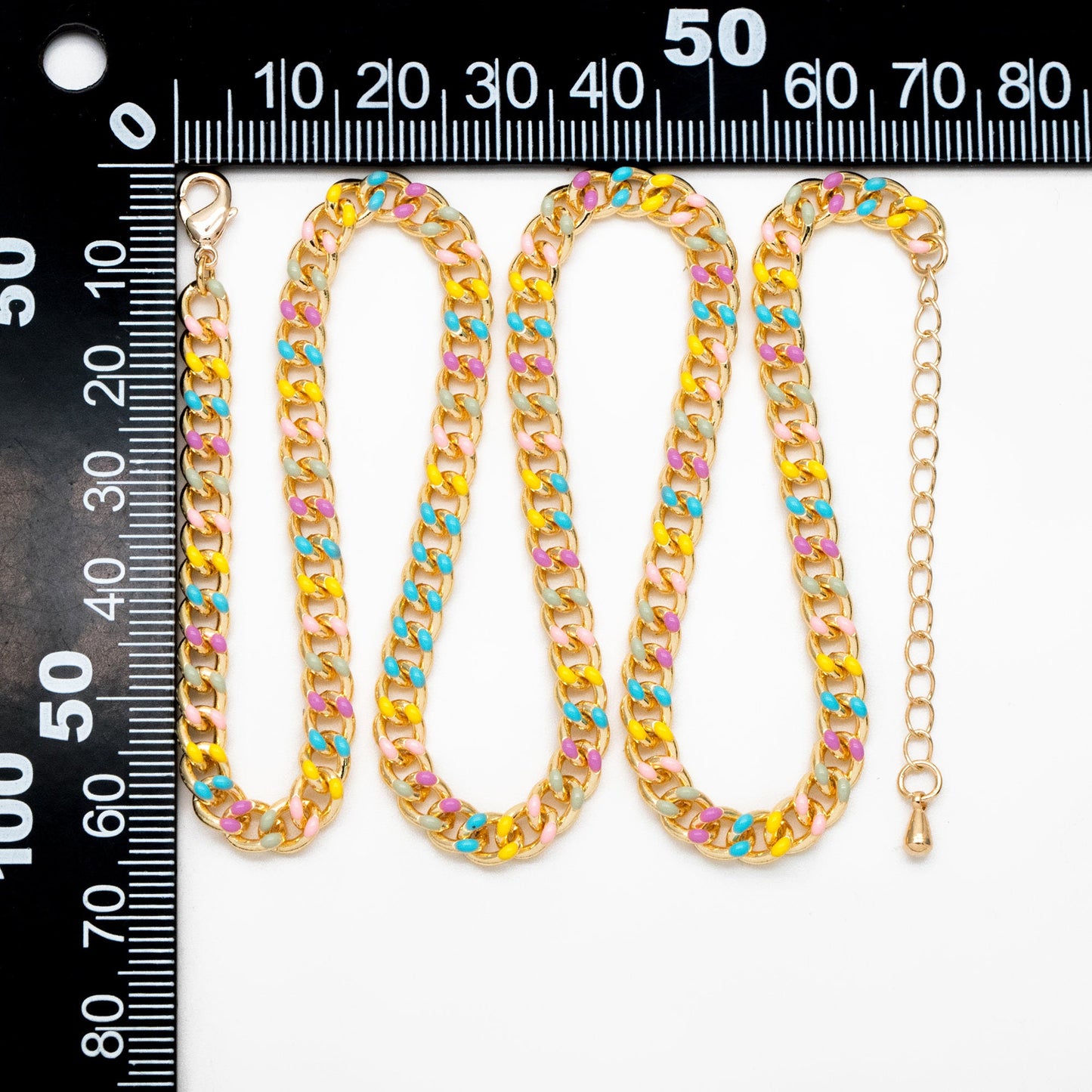 Gold plated Brass Curb Chains, Finished Enamel Bracelet/ Anklet/ Necklace with Extender Chain, Ready to Wear (#LK-594)