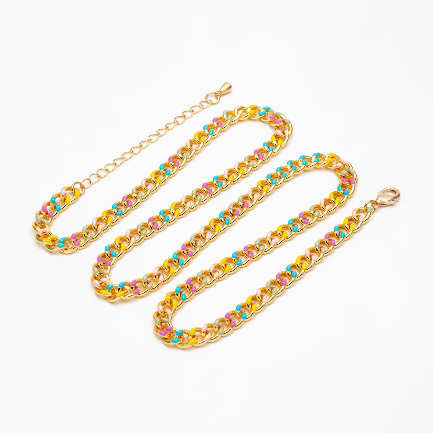 Gold plated Brass Curb Chains, Finished Enamel Bracelet/ Anklet/ Necklace with Extender Chain, Ready to Wear (#LK-594)