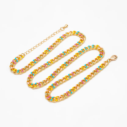 Gold plated Brass Curb Chains, Finished Enamel Bracelet/ Anklet/ Necklace with Extender Chain, Ready to Wear (#LK-594)