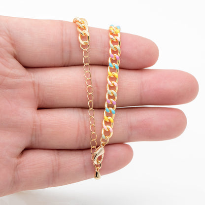 Gold plated Brass Curb Chains, Finished Enamel Bracelet/ Anklet/ Necklace with Extender Chain, Ready to Wear (#LK-594)