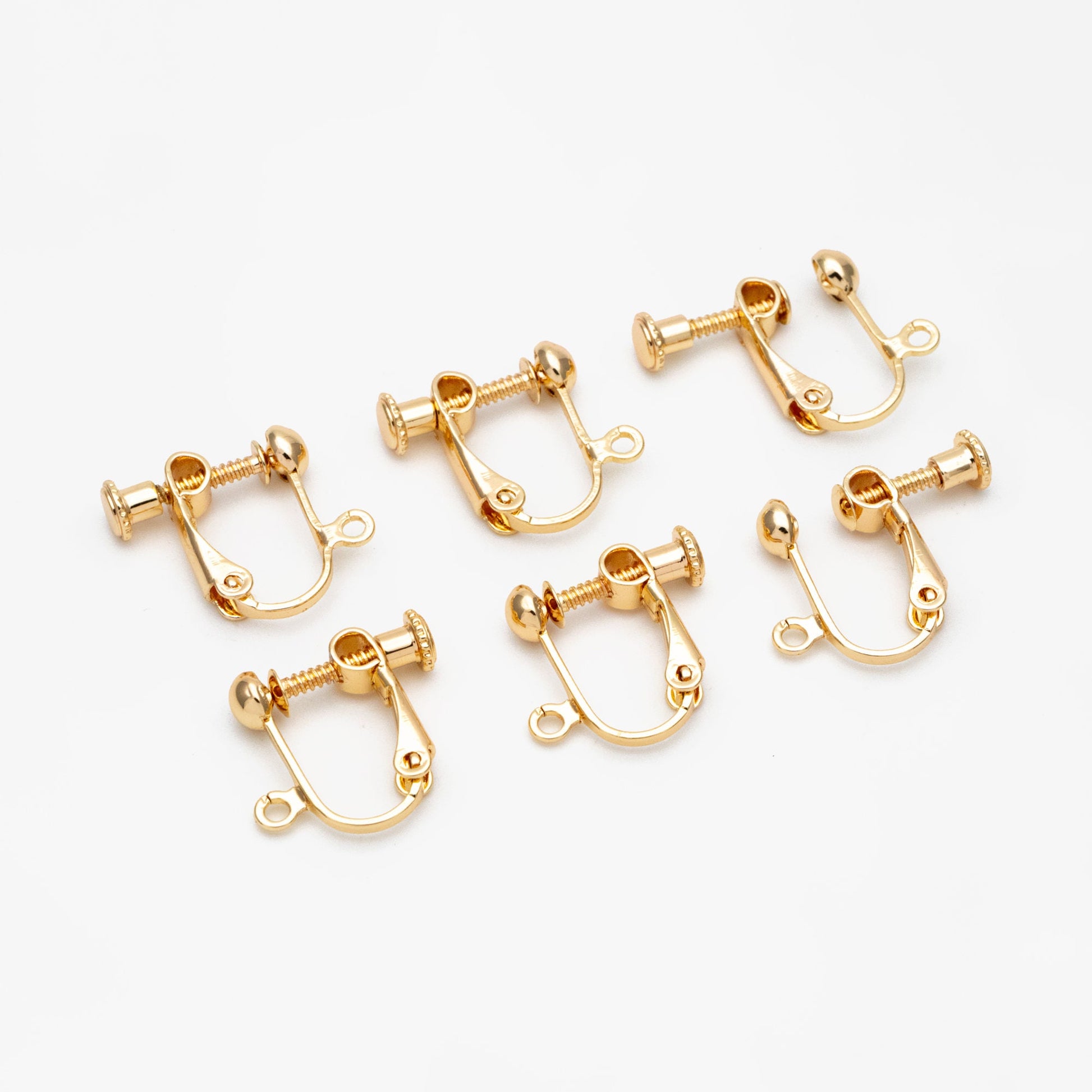 10pcs Gold/ Silver Clip-on Ear Wire, Adjustable with Hinged Screwback, Gold/ Rhodium plated Brass Earwire Earring Clips (GB-251)