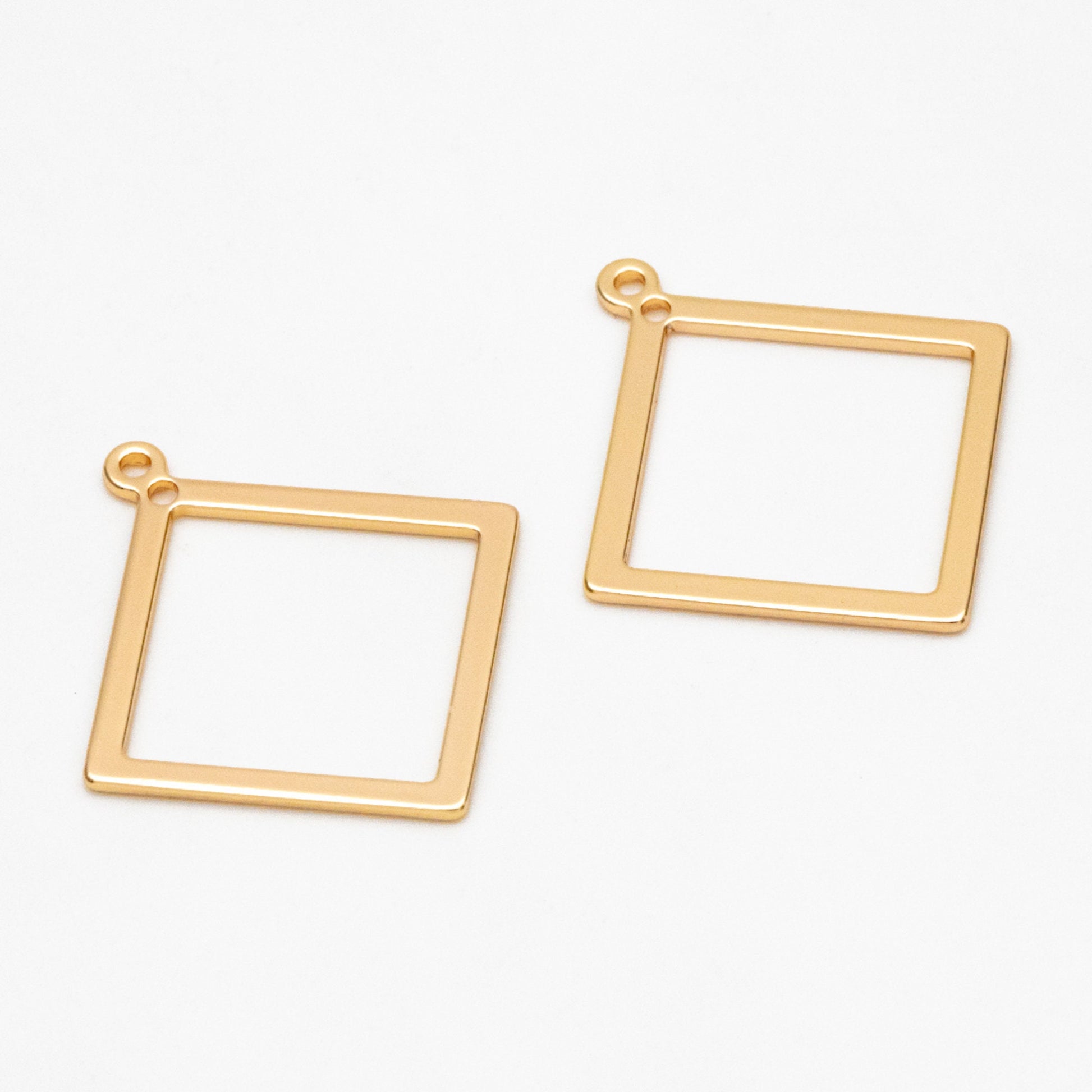 10pcs Gold/ Silver tone Square Pendants, Gold/ Rhodium plated Brass Rhombus Link Charms, Wired Geometric Hoops (GB-3047)