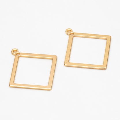 10pcs Gold/ Silver tone Square Pendants, Gold/ Rhodium plated Brass Rhombus Link Charms, Wired Geometric Hoops (GB-3047)