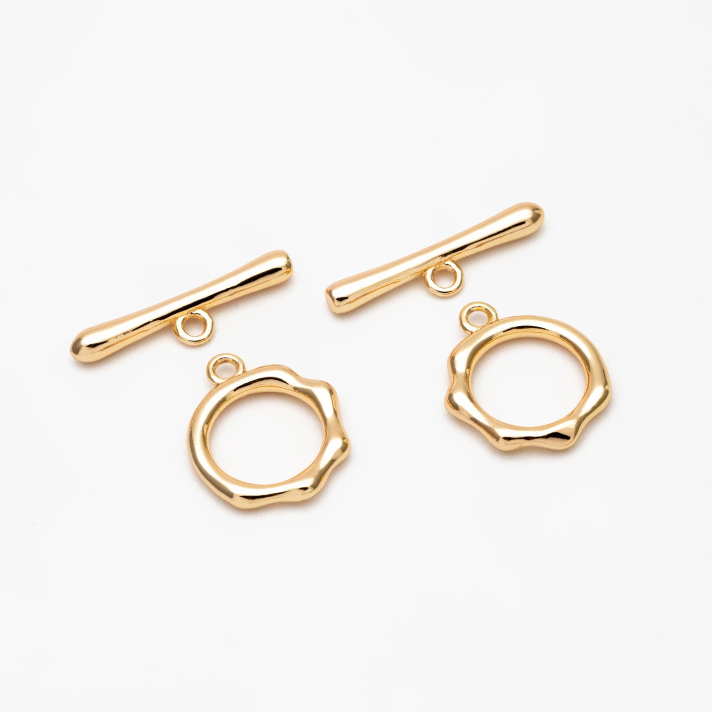 10 sets Gold/ Silver Round Toggle Clasp, Real Gold/ Rhodium plated Brass, Easy Close Clasp (#GB-1543-A)