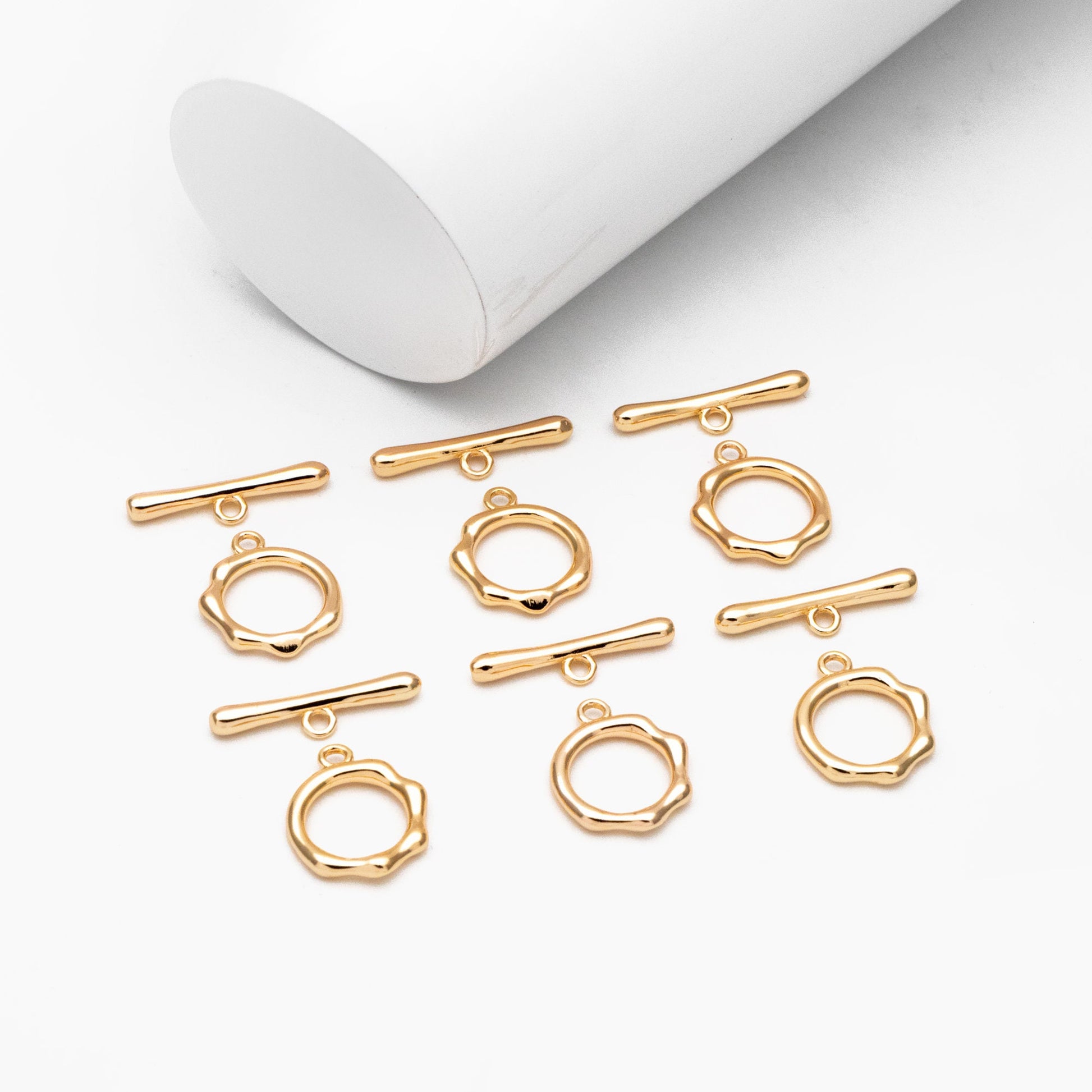 10 sets Gold/ Silver Round Toggle Clasp, Real Gold/ Rhodium plated Brass, Easy Close Clasp (#GB-1543-A)