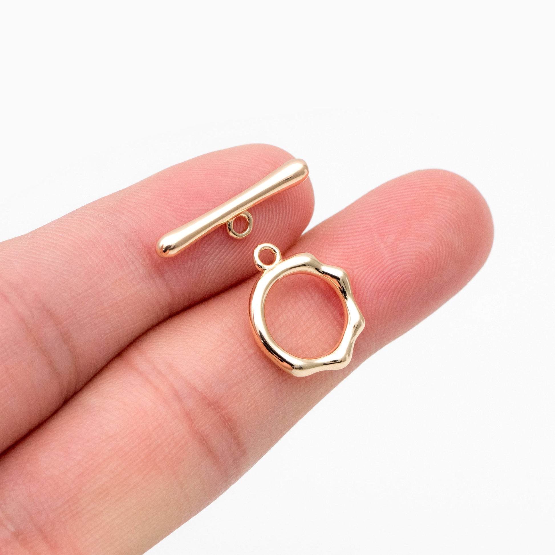 10 sets Gold/ Silver Round Toggle Clasp, Real Gold/ Rhodium plated Brass, Easy Close Clasp (#GB-1543-A)