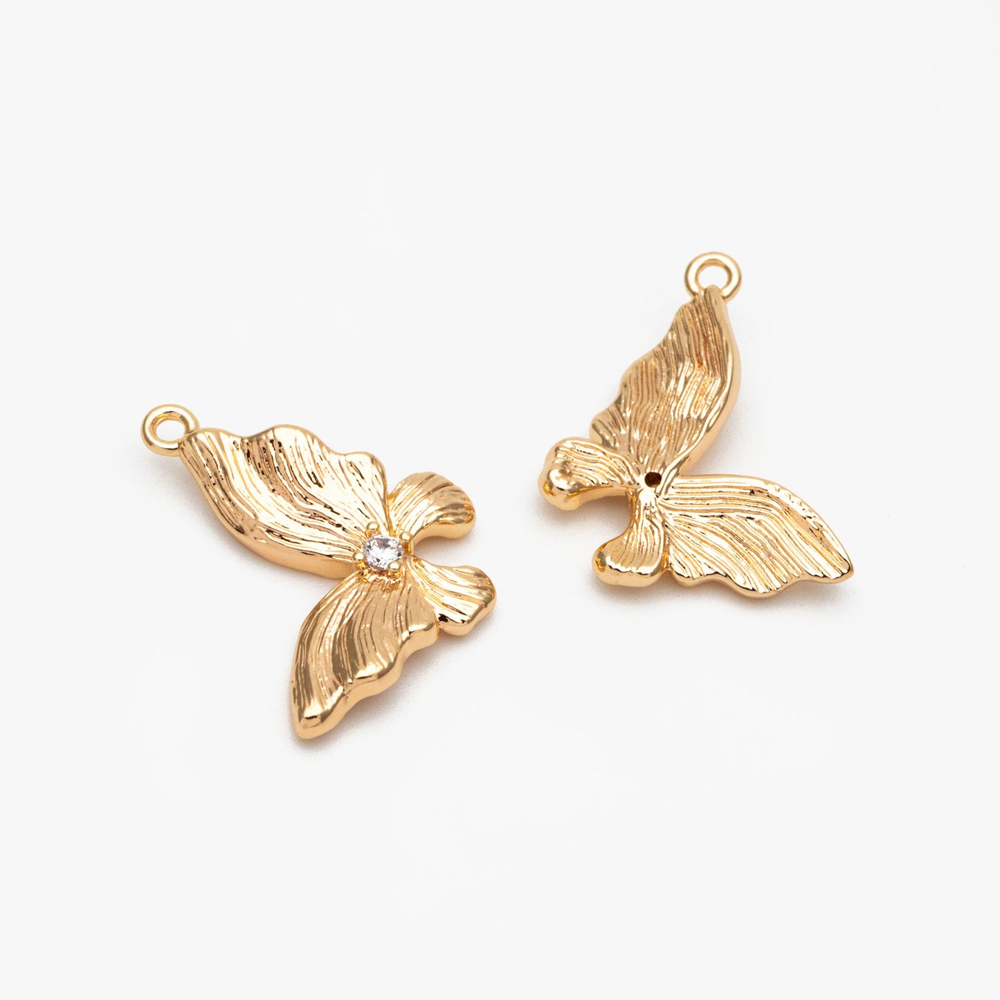 4pcs CZ Pave Gold Butterfly Charm Pendants, Jewelry Findings, Wholesale Supplies (GB-3561-D)