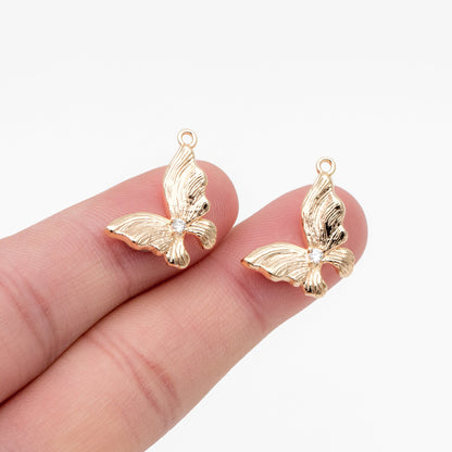 4pcs CZ Pave Gold Butterfly Charm Pendants, Jewelry Findings, Wholesale Supplies (GB-3561-D)