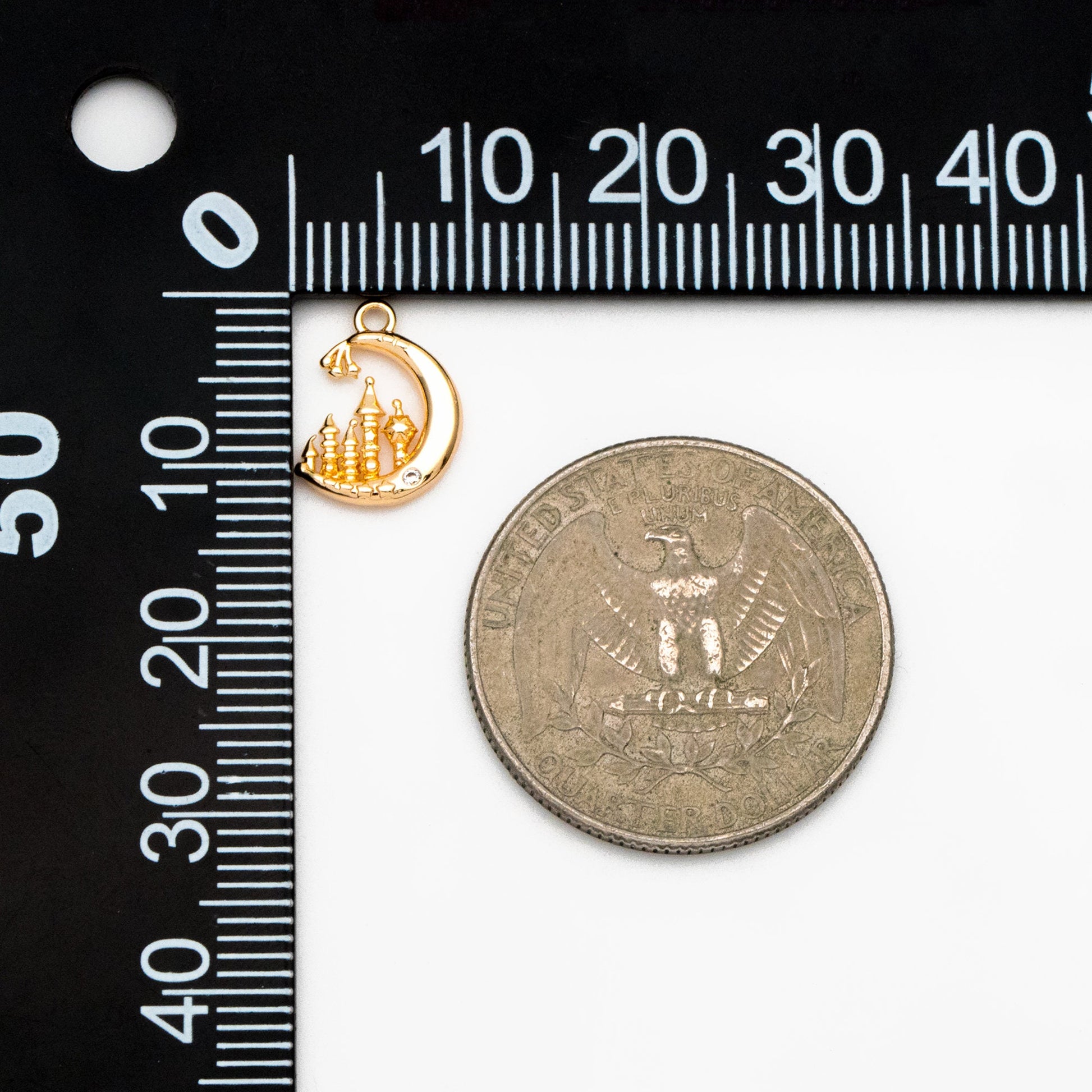 4pcs CZ Pave Gold Moon Castle Charm, 18K Gold plated Brass, Celestial Pendants (#GB-2433-A)