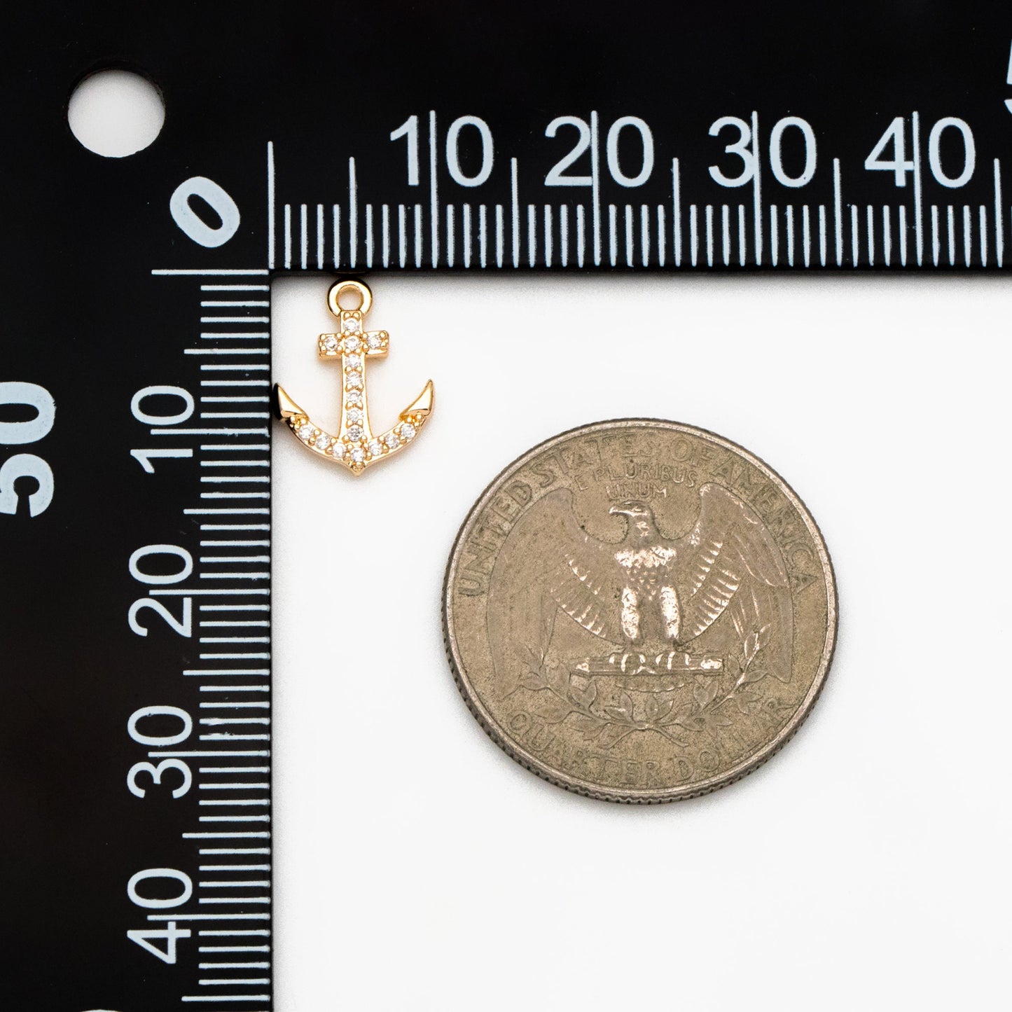 4pcs CZ Pave Gold Anchor Charms: Nautical Pendant Findings (GB-3746-C)