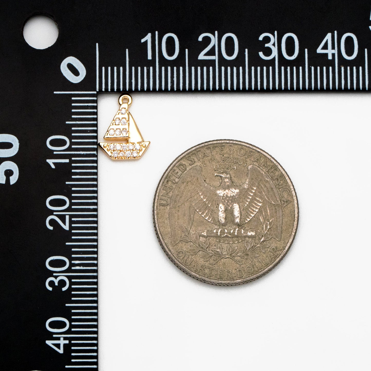 4pcs CZ Pave Gold Sailboat Charms, Gold plated Brass, Cute Nautical Charms (GB-2374-A)