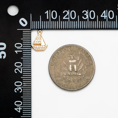 4pcs CZ Pave Gold Sailboat Charms, Gold plated Brass, Cute Nautical Charms (GB-2374-A)