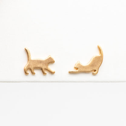 10pcs Gold/ Silver Cat Asymmetry Earrings, Gold/ Rhodium Plated Brass Minimalist Stud Earrings (GB-4094-A)