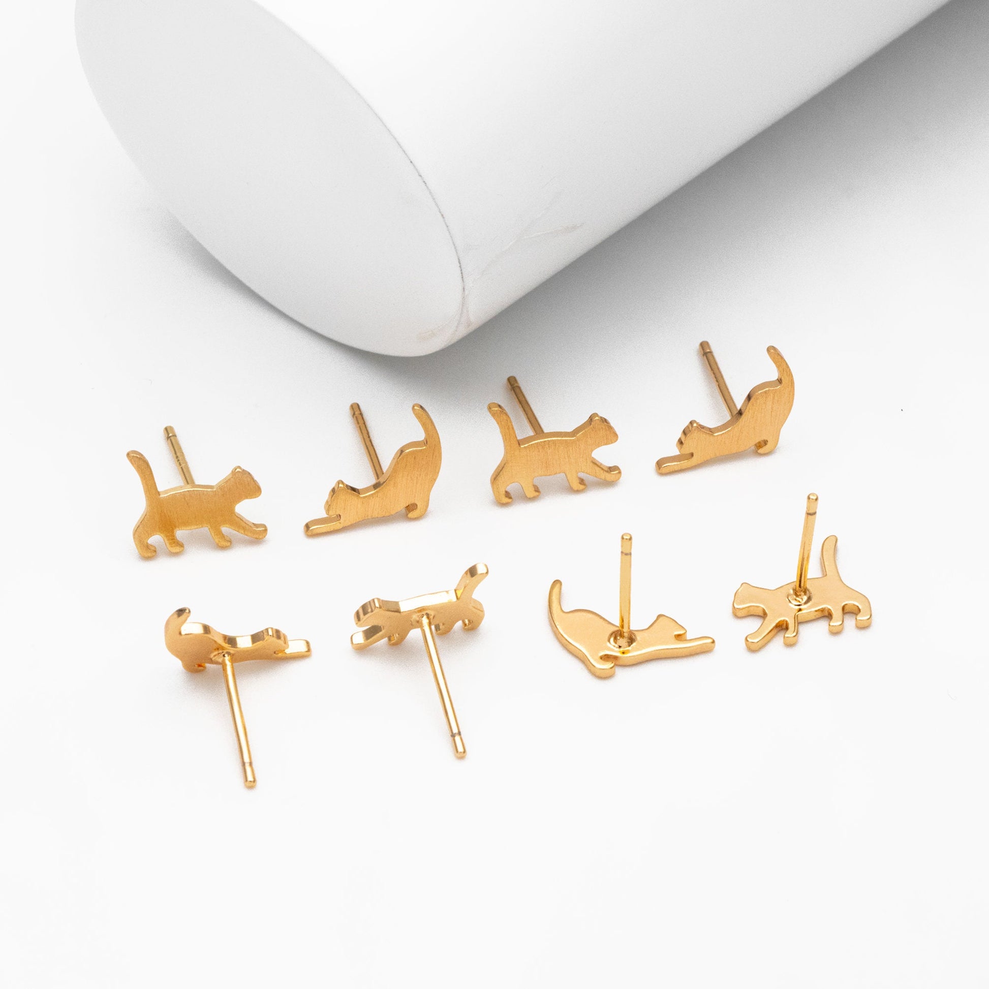 10pcs Gold/ Silver Cat Asymmetry Earrings, Gold/ Rhodium Plated Brass Minimalist Stud Earrings (GB-4094-A)