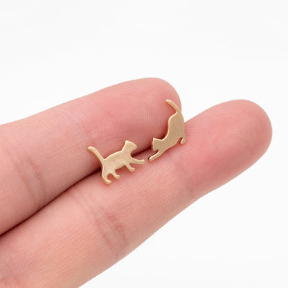 10pcs Gold/ Silver Cat Asymmetry Earrings, Gold/ Rhodium Plated Brass Minimalist Stud Earrings (GB-4094-A)