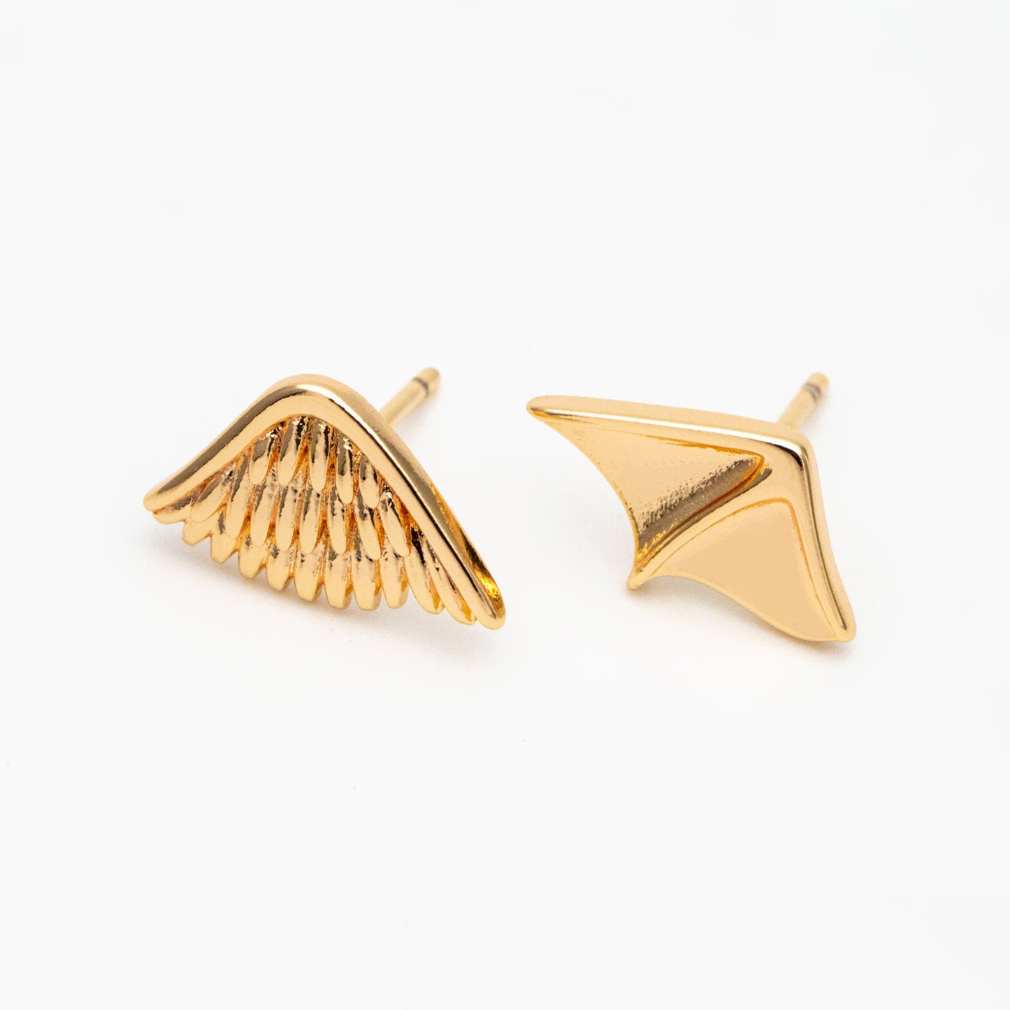 10pcs Gold Angel and Demon Wing Earrings, Gold plated Brass, Minimalist Asymmetry Earrings (GB-4210)