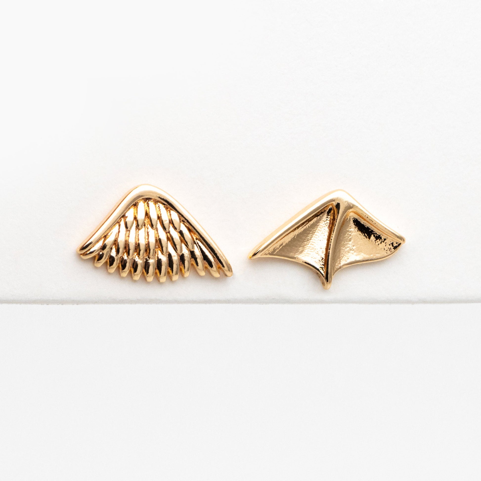 10pcs Gold Angel and Demon Wing Earrings, Gold plated Brass, Minimalist Asymmetry Earrings (GB-4210)