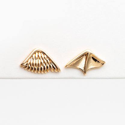 10pcs Gold Angel and Demon Wing Earrings, Gold plated Brass, Minimalist Asymmetry Earrings (GB-4210)