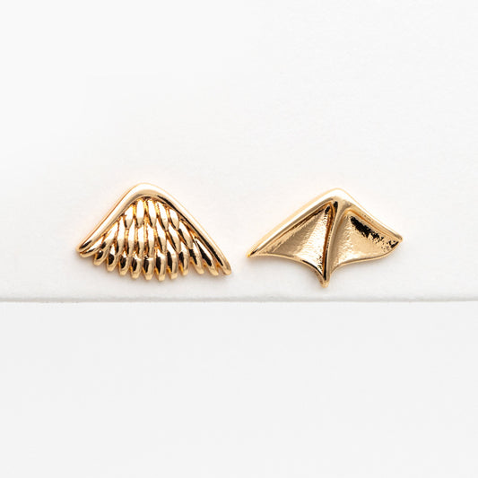 10pcs Gold Angel and Demon Wing Earrings, Gold plated Brass, Minimalist Asymmetry Earrings (GB-4210)