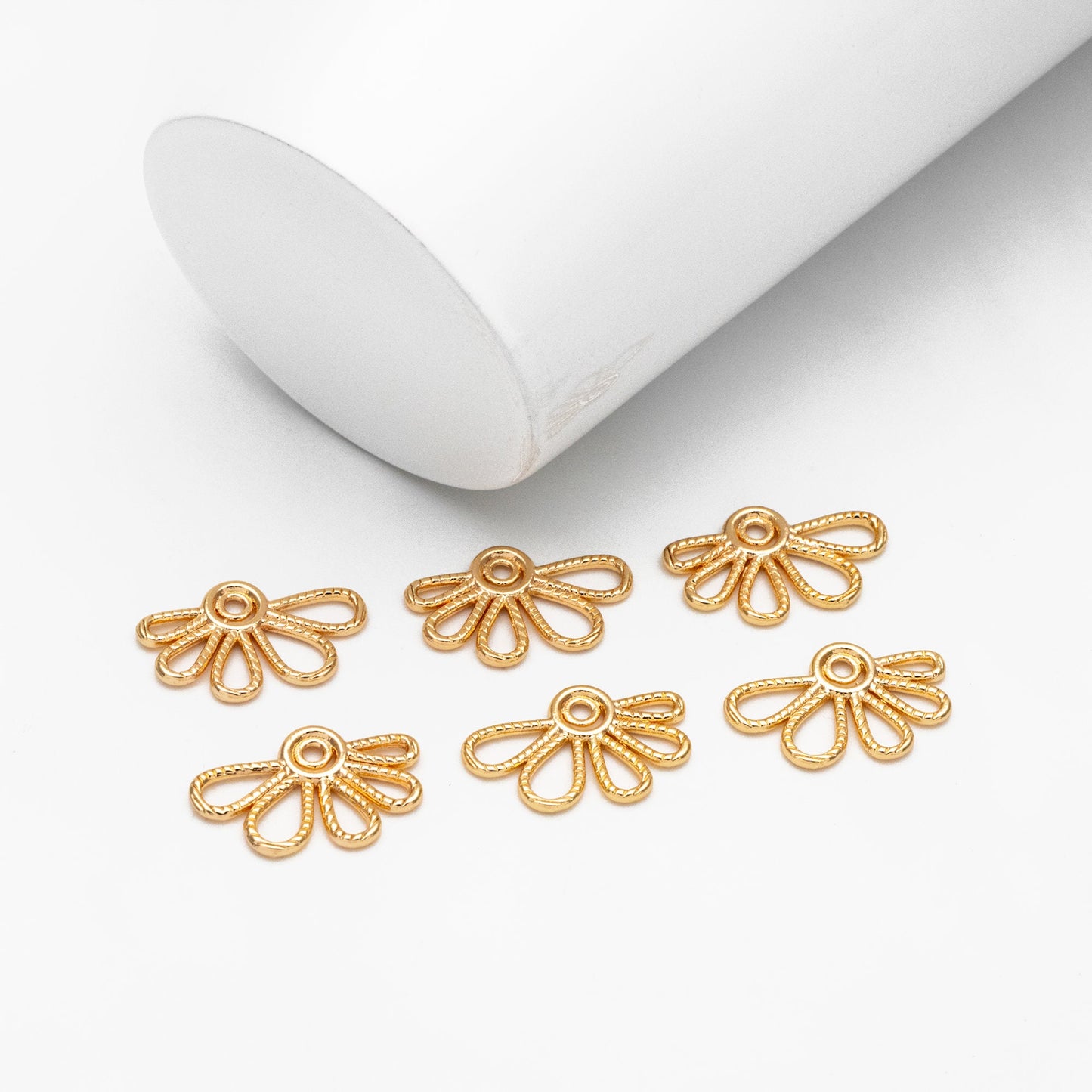10pcs Gold Hollow Flower Charms 11x18mm, Real Gold plated Brass, Earring Charms, Earring Components (GB-4211)