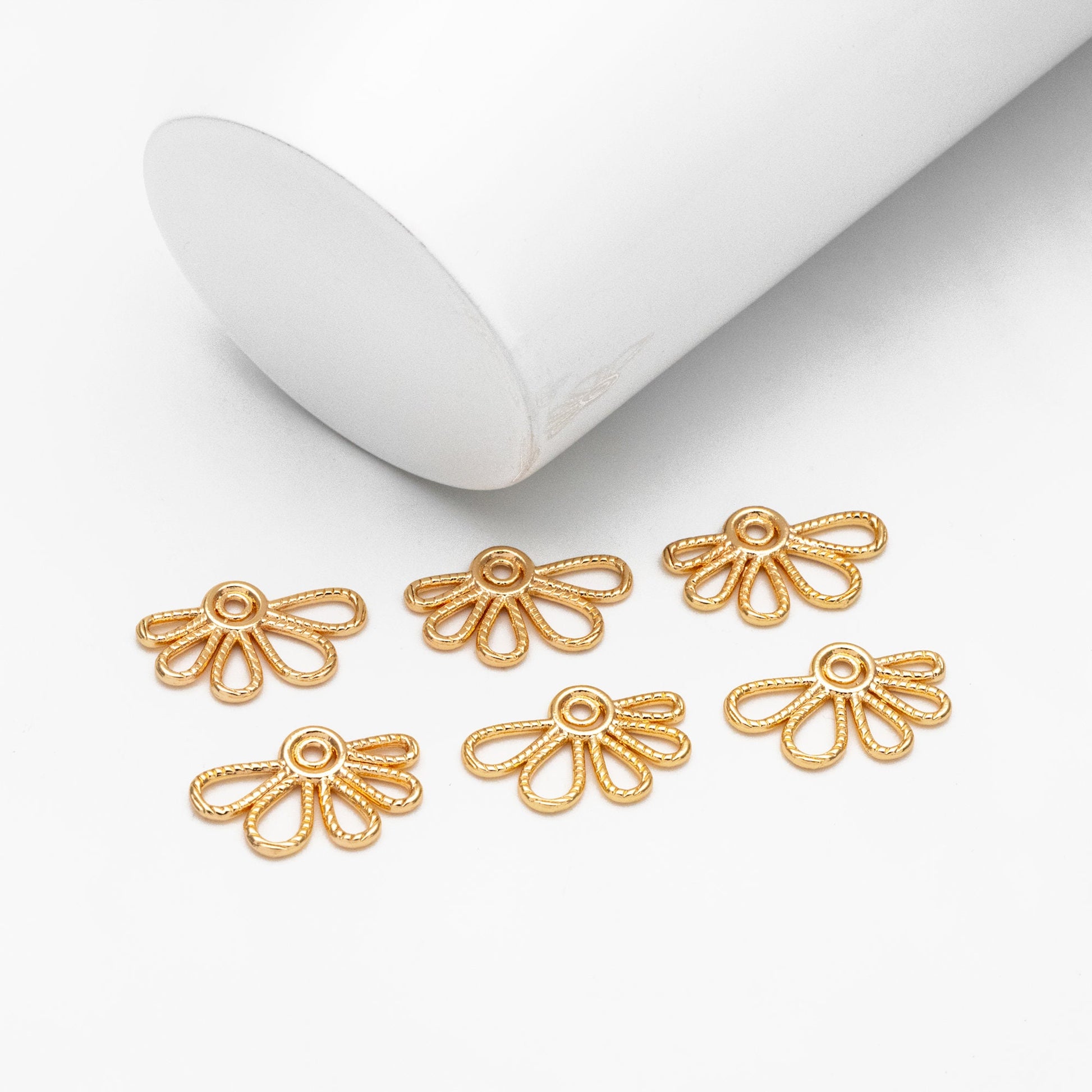 10pcs Gold Hollow Flower Charms 11x18mm, Real Gold plated Brass, Earring Charms, Earring Components (GB-4211)