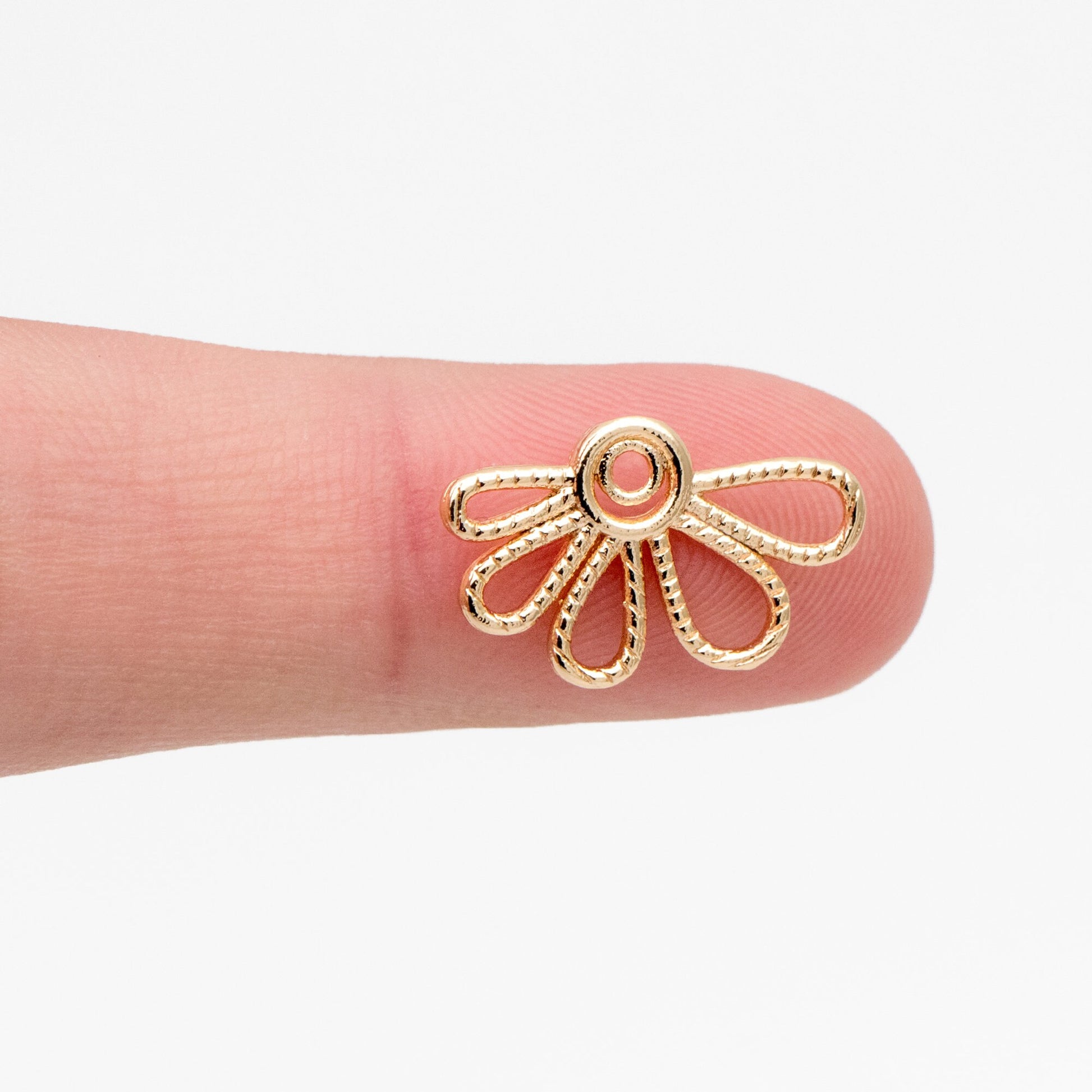 10pcs Gold Hollow Flower Charms 11x18mm, Real Gold plated Brass, Earring Charms, Earring Components (GB-4211)