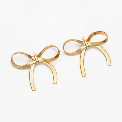 10pcs Gold/ Rhodium plated Bowknot Charms, Large Bow Knot Pendants 35x37mm (#GB-2745-G)