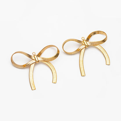 10pcs Gold/ Rhodium plated Bowknot Charms, Large Bow Knot Pendants 35x37mm (#GB-2745-G)