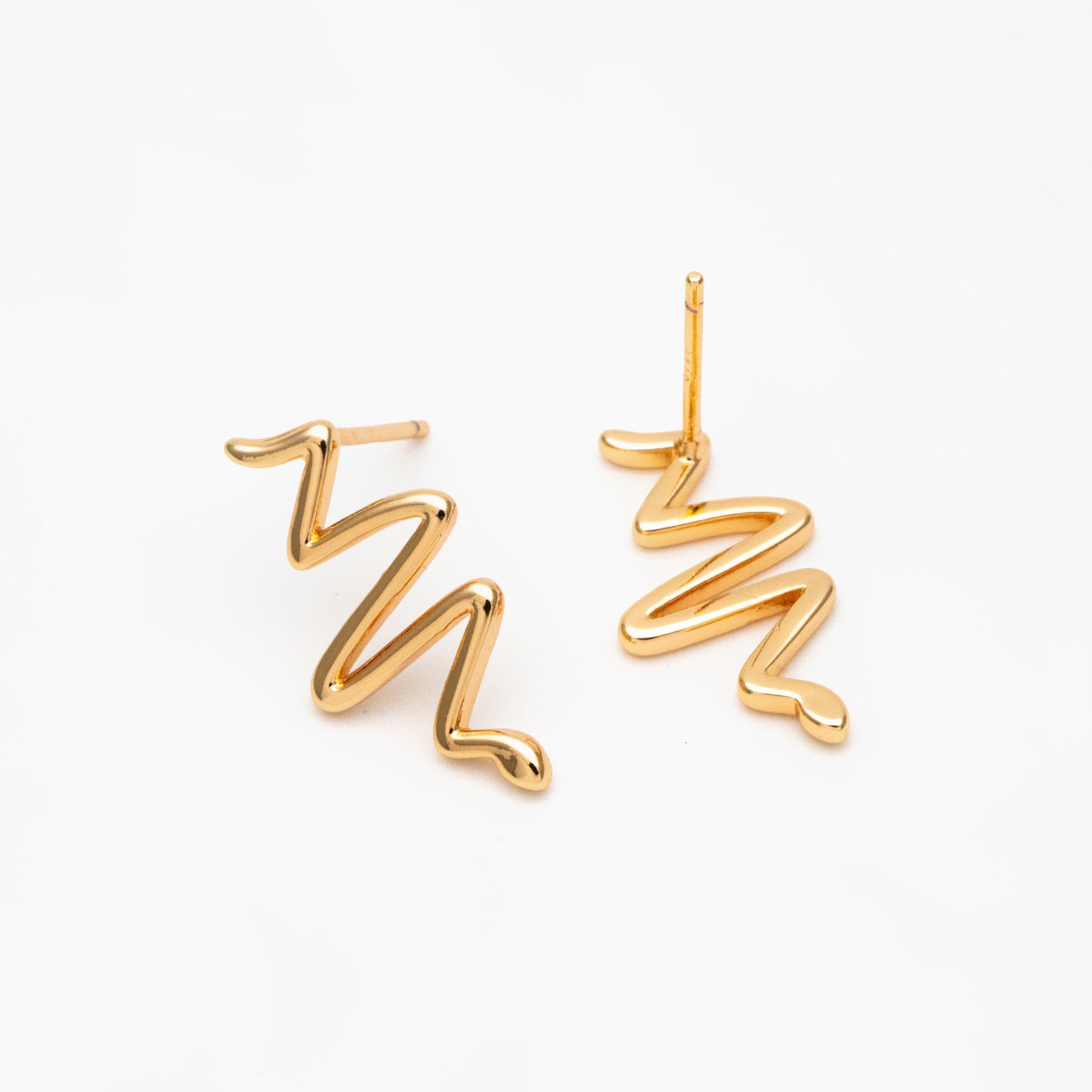 10pcs Gold ZigZag Earrings 19x10mm, Gold Plated Brass, Minimalist Snake Stud Earrings (GB-4215)
