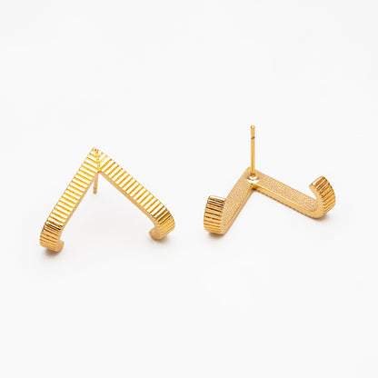 4pcs Gold V-shaped Earrings 15x22mm, 18K Gold Plated Brass, Dainty Stud Earrings (#GB-4218)