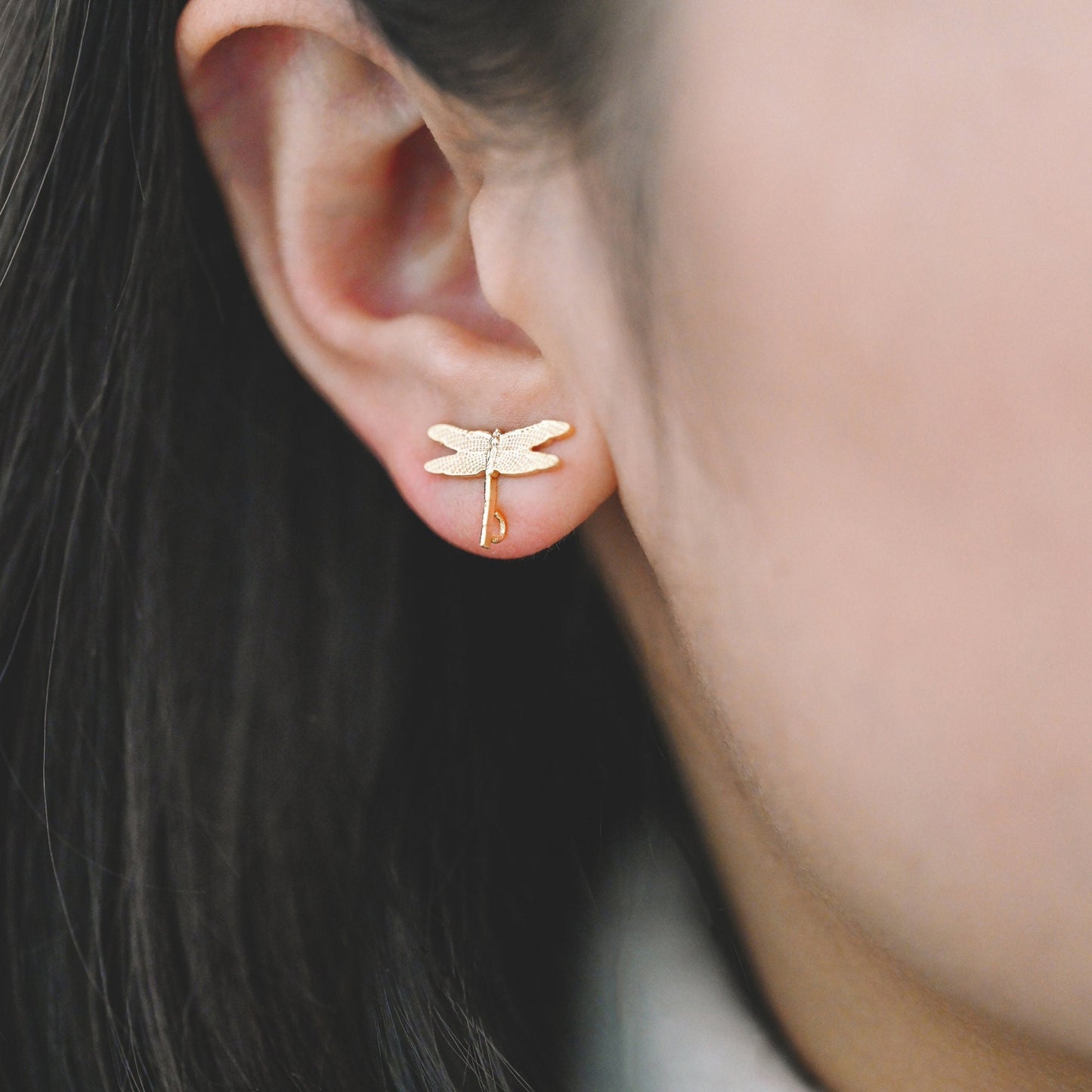10pcs Gold Dragonfly Stud Earrings with Loop 16x11mm, 18K Gold plated Brass Ear Posts Wholesale (#GB-415)
