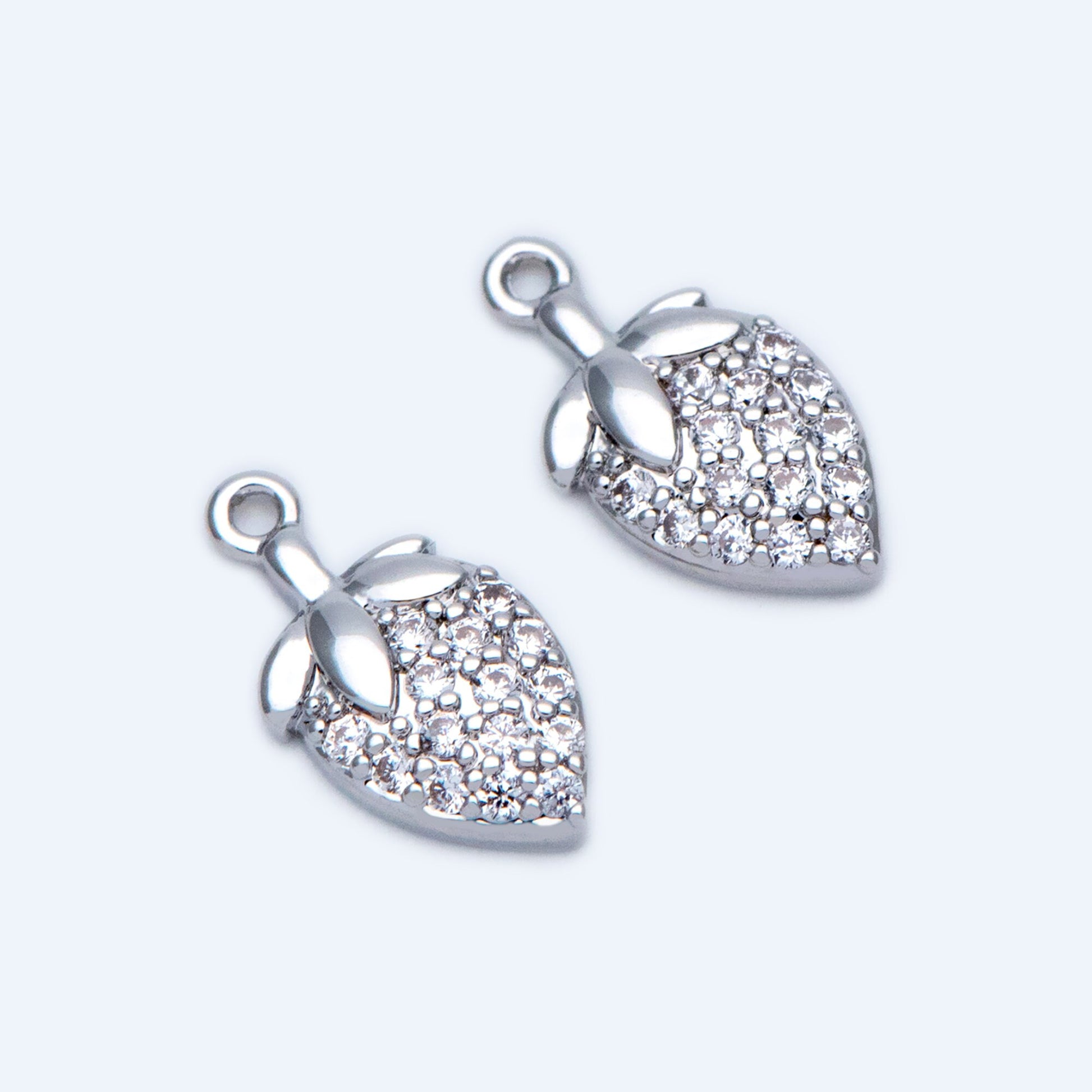 4pcs CZ Pave Gold/ Silver Tone Strawberry Charm Pendants 12x6mm, 18K Gold/ rhodium plated on Brass (GB-769)