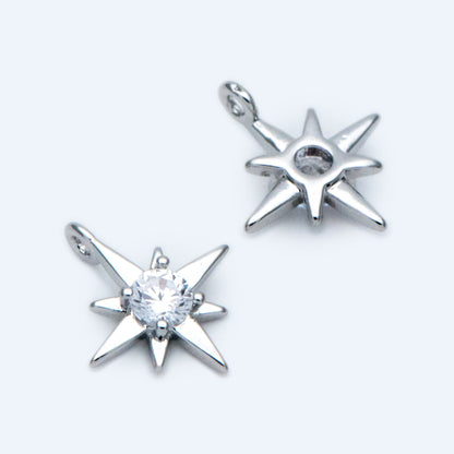 10pcs Gold/ Silver Tone North Star Charms 9x11mm, CZ Pave Tiny Star Pendants (GB-924-D)