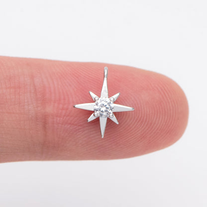 10pcs Gold/ Silver Tone North Star Charms 9x11mm, CZ Pave Tiny Star Pendants (GB-924-D)