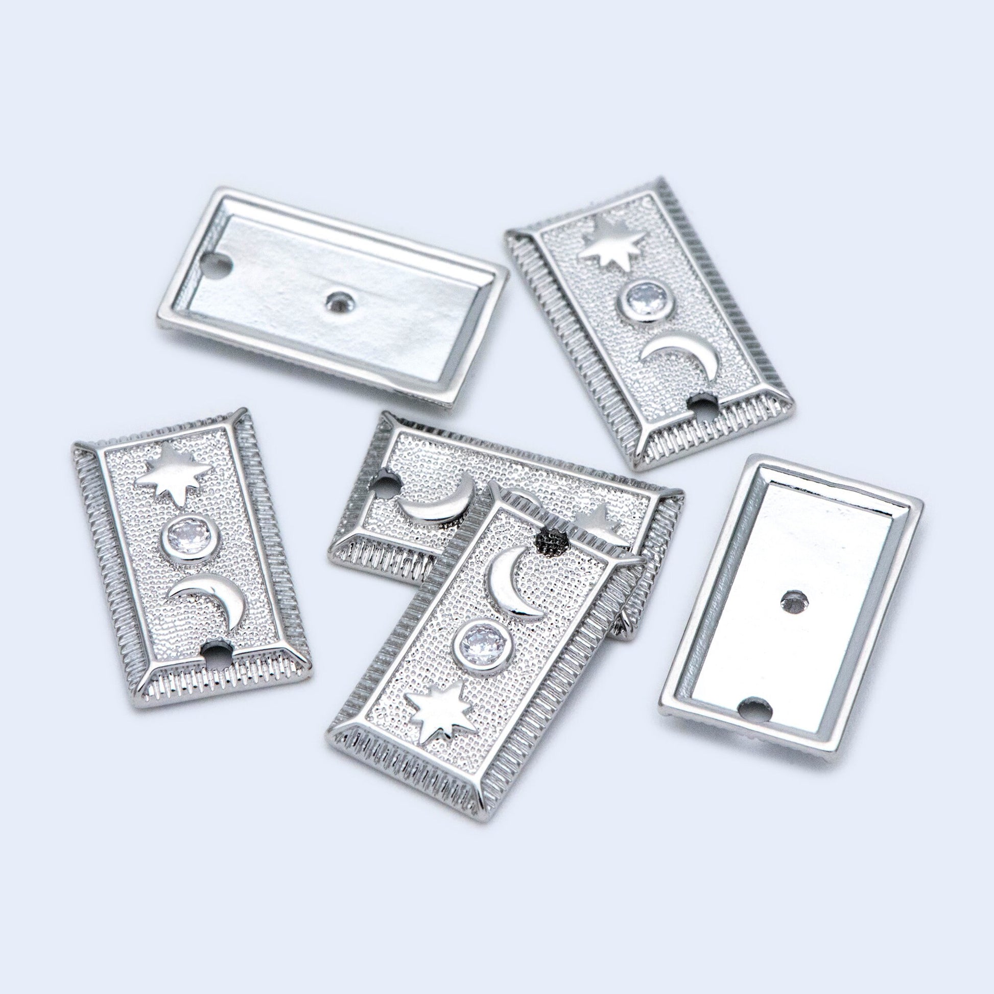 4pcs CZ Pave Gold / Silver Tone Rectangle Moon North Star Charm 18x10mm, 18K Gold plated Brass (GB-2394-B)