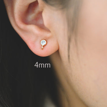 10pcs CZ Pave Gold/ Silver Tone Round Stud Earring with Loop, Gold/ Rhodium Plated Brass Stud Earrings (#GB-1622)