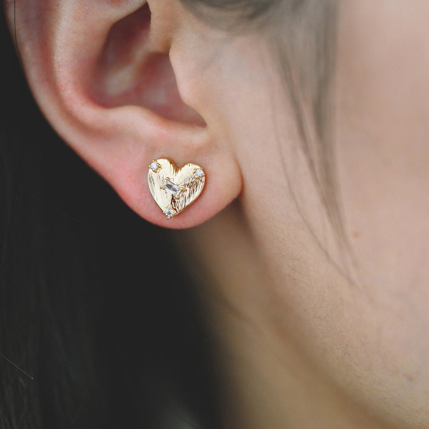 10pcs Gold Round/ Heart Earring with Loop, 18K Gold plated Brass, CZ pave Stud Earring Components (GB-1640)