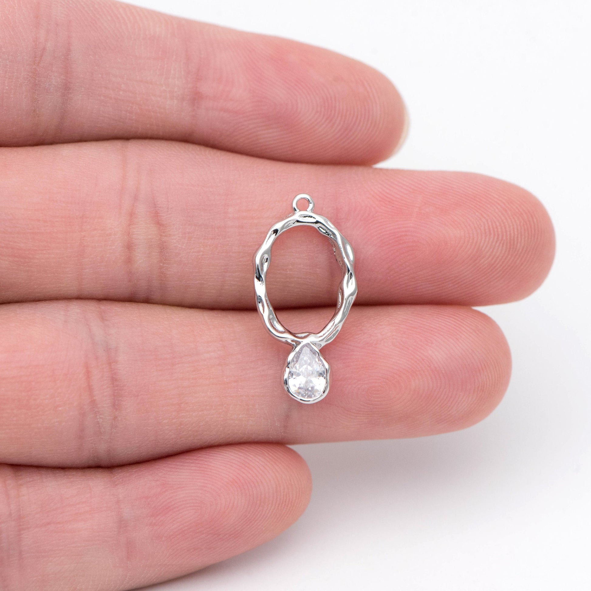 10pcs CZ pave Gold/ Silver Tone Oval Charm 22x11mm, Rhinestone Teardrop Charm (GB-1696)