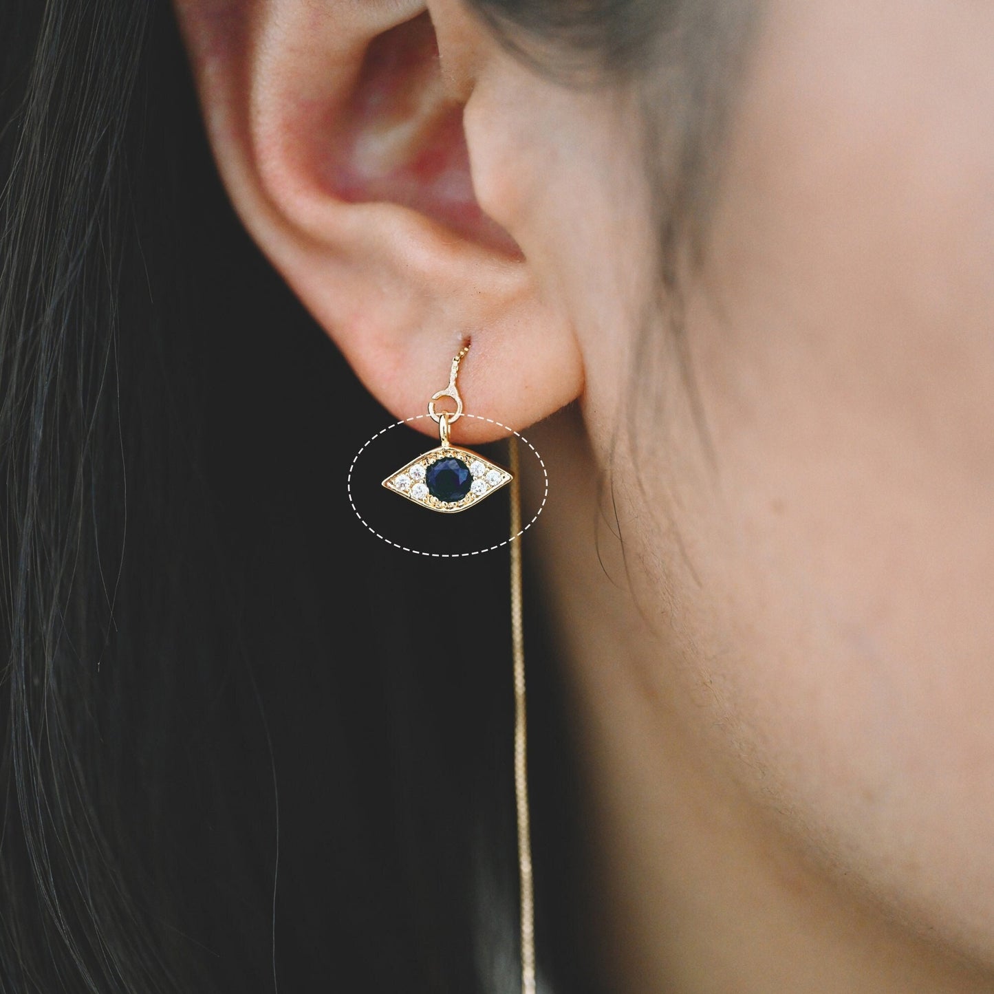 4pcs CZ Pave Blue Evil Eye Charm 12x9mm, Real Gold plated Brass Eye Charm (GB-1819-L)