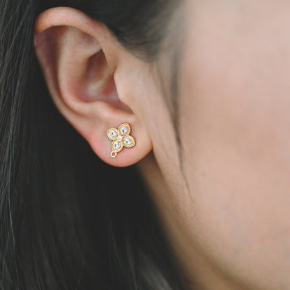 10pcs CZ Pave Gold Flower Earring with Loop, Gold Plated Brass Stud Earrings, DIY Ear Findings (GB-1700)
