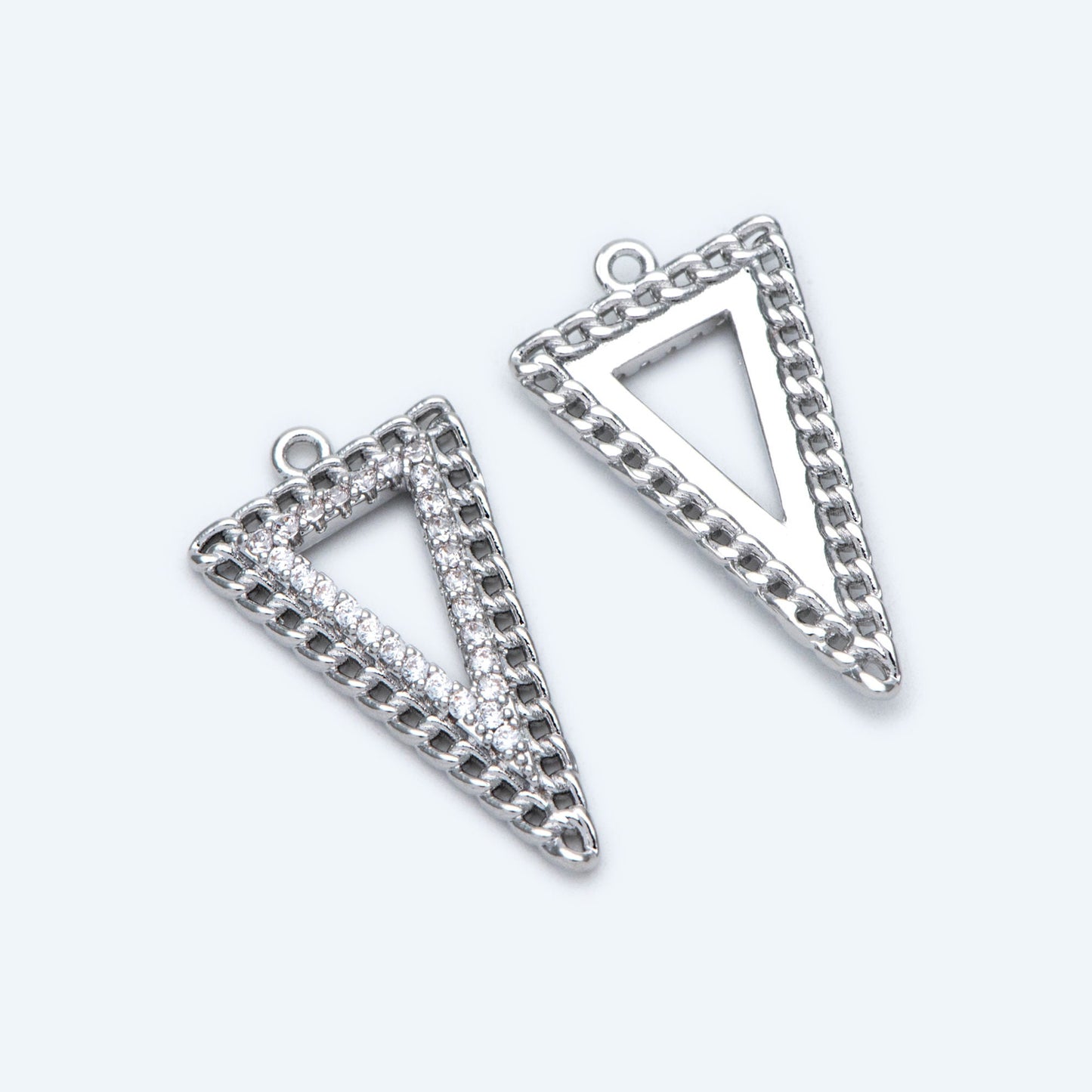 4pcs Gold / Silver Tone Triangle Charms 25x14mm, CZ Pave Geometric Triangle Pendants (GB-1715)