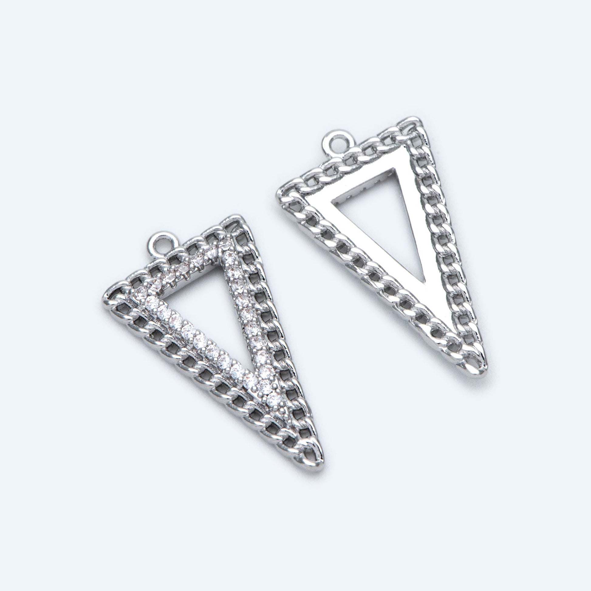 4pcs Gold / Silver Tone Triangle Charms 25x14mm, CZ Pave Geometric Triangle Pendants (GB-1715)