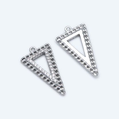 4pcs Gold / Silver Tone Triangle Charms 25x14mm, CZ Pave Geometric Triangle Pendants (GB-1715)