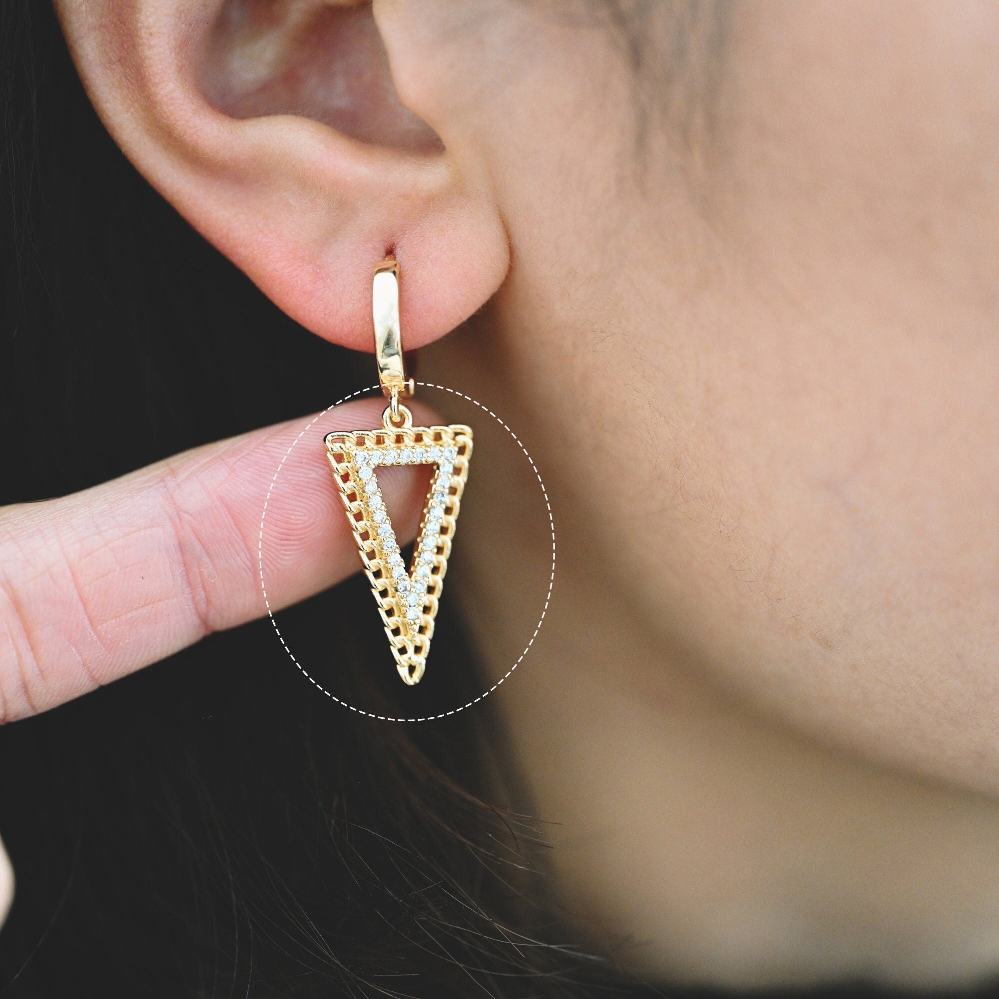 4pcs Gold / Silver Tone Triangle Charms 25x14mm, CZ Pave Geometric Triangle Pendants (GB-1715)