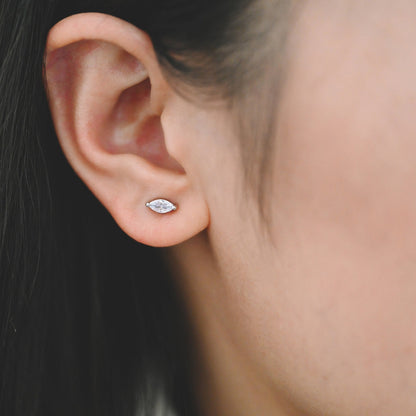 10pcs Marquise CZ Stud Earring 7.2x3.2mm, Gold/ Rhodium Plated Brass Stud Earrings (#GB-2618-A)