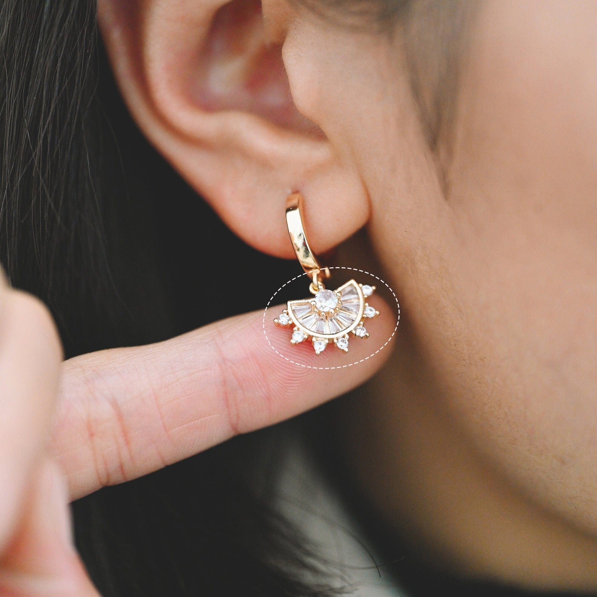4pcs CZ Pave Gold Fan Shaped Charm 12x15mm, Earring Findings, Jewelry Making, Diy Material, Jewelry Supplies (GB-853-G)